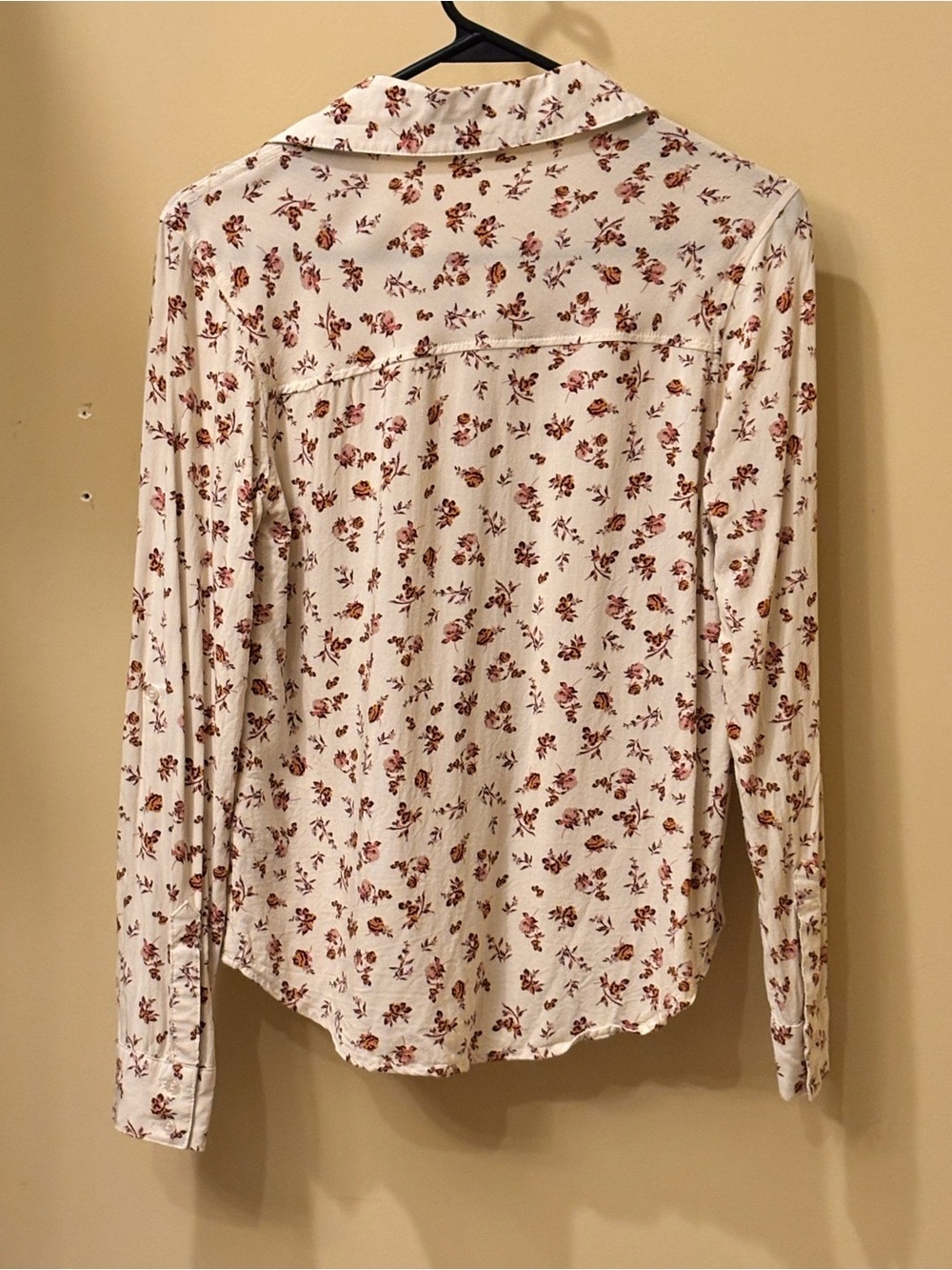love Fire Cream Button-Down Shirt with Brown Floral Print size small - Picture 2 of 5